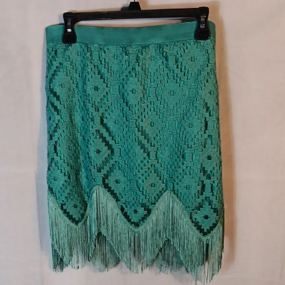 Wrangler Teal Crochet Fringe Mini Skirt